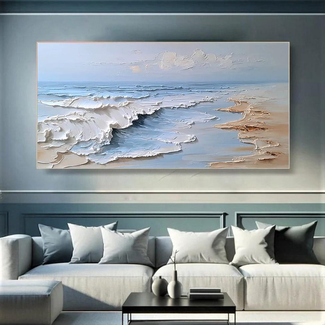 Abstract Coastal Oil Painting on Canvas,original Textured Serene Beach ...