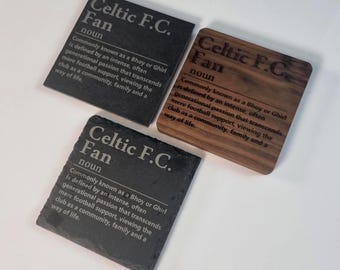 Glasgow Celtic FC Inspired Coasters - Slate - Wooden - Personalised - Brand New - Gift