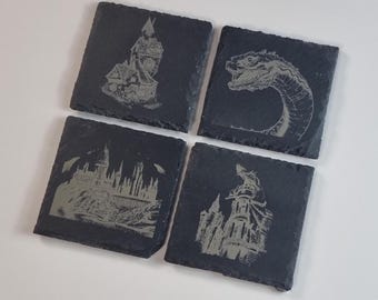 Harry Potter Inspired Square Slate Coasters  - Gift - Laser Engraved - Engraved - Personalised