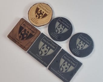 Football Club Badge Coaster - Any Club - Slate - Wood - Engraved Personalised