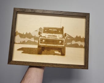 Picture Of Land Rover Defender - Wooden Wall Art - Laser Engraved