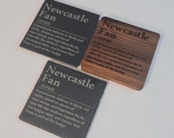 Newcastle Inspired FC Coasters - Slate - Wooden - Personalised - Brand New - Gift