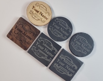 Engraved BMW Coaster – Personalized Car Silhouette, Slate or Wood