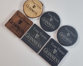 Personalized Guinness Coaster - Laser Engraved Slate or Wood