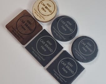 Car Badge Logo Coaster - Any brand - Slate - Wood - Engraved Personalised x1