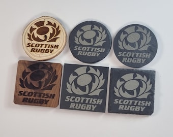 Scottish Rugby Inspired Coasters - Slate - Wooden - Personalised - Brand New - Gift