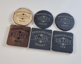 Personalised Slate Or Wood Coaster Personalised Engraving Reserved For Him Gift