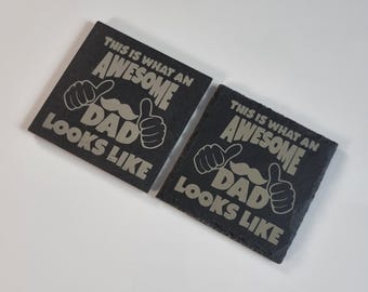 Awesome Dad Square Slate Coaster - Fathers Day Gift - Ideal Gift For Dads