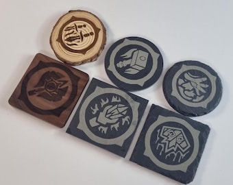 WoW Class Icon Inspired Coaster - Engraved Slate or Wood, Personalized Gift