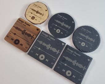 Personalised Spotify Engraved Coaster - Any Song- Any Artist - Slate - Wood - x1