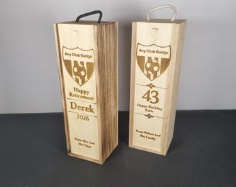 Personalised Wine Gift Box - Football Inspired - Birthday Wedding Retirement - Laser Engraved