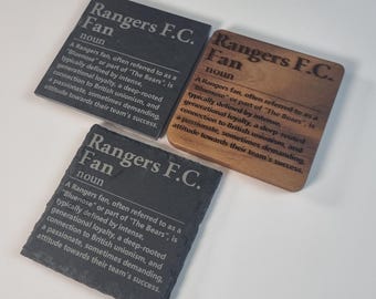 Glasgow Rangers Inspired FC Coasters - Slate - Wooden - Personalised - Brand New - Gift