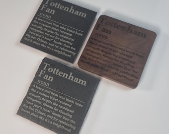 Tottenham Inspired FC Coasters - Slate - Wooden - Personalised - Brand New - Gift