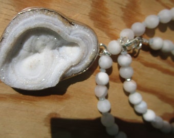 magical Chalcedony Rose white Laguna Lace Agate Aquamarine Necklace