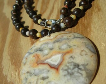 Crazy Lace Agate Bronzite Necklace