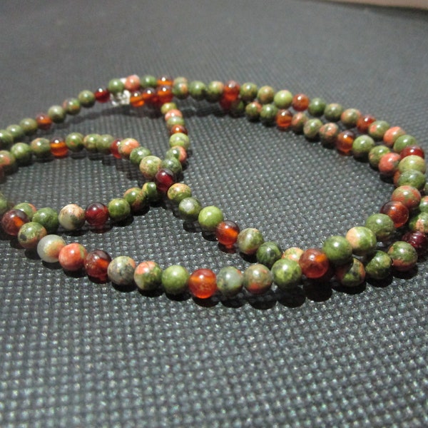 for a kid: Unakite Spessartite Necklace