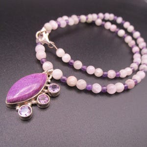 Stichtite Hiddenite / Kunzite Amethyst Necklace: Joy will prevent you from starving on your Path.