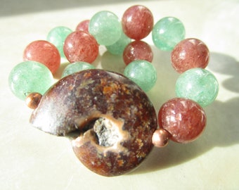 fossil Ammonite green and red Aventurine Bracelet