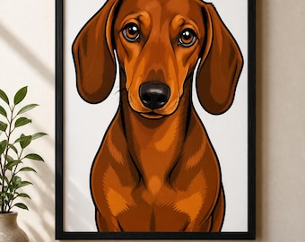 Dachshund Portrait Print Digital Download | Dog Wall Art | Dachshund Gift | Dachshund Lover | Printable Dog Art