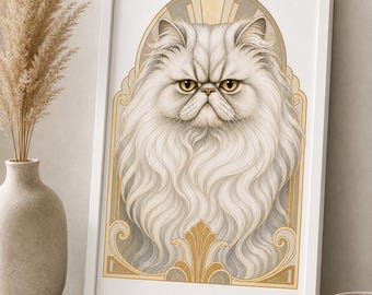 Persian Cat Portrait Print Digital Download | Cat Wall Art | Persian Cat Gift | Cat Lover | Printable Cat Art
