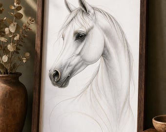 Arabian Horse Portrait Print Digital Download | Horse Wall Art | Arabian Gift | Horse Lover | Printable Horse Art