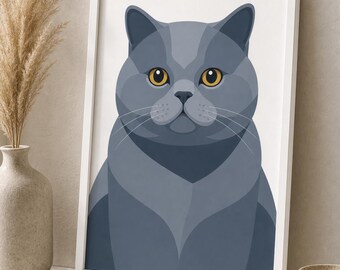 British Shorthair Portrait Print Digital Download | Cat Wall Art | British Shorthair Gift | Cat Lover | Printable Cat Art