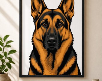 German Shepherd Portrait Print Digital Download | Dog Wall Art | German Shepherd Gift | GSD Lover | Printable Dog Art