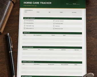 Horse Care Tracker Printable Digital Download | Horse Planner Sheet | Pet Care Log | Horse Owner Gift | Printable Horse Organizer