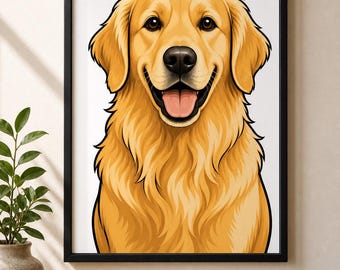 Golden Retriever Portrait Print Digital Download | Dog Wall Art | Golden Retriever Gift | Goldie Lover | Printable Dog Art