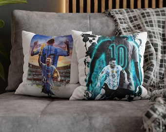 Sportfan Kissenbezug, Fußball Dekokissen, Geschenk für Messi Fans, Einzigartiges Schlafzimmer Dekor, Fußball Thema Wohnaccessoire