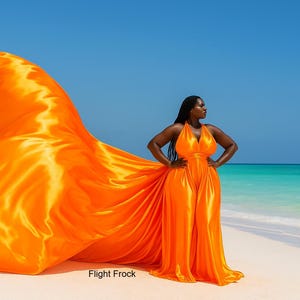 Vestido Infinito Volador: Vestido de Satén con Larga Cola para Sesión de Fotos