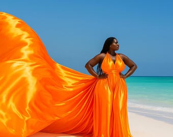 Infinity Flying Dress: Satin Gown with Long Train for Photoshoots