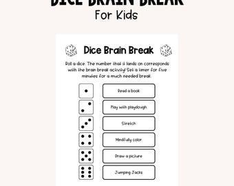 Ausdruckbares Würfelspiel für Kinder | Bewegung & ruhige Aktivitäten | Homeschool Klassenzimmer SEL-Diagramm