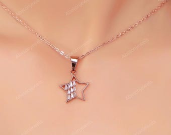 Sterling Silver Star Moissanite Pendant | Dainty Minimal Necklace