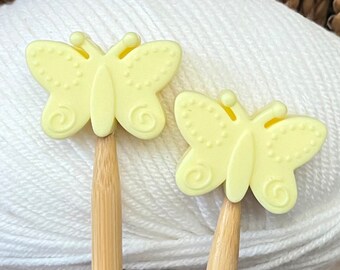 2 stitch stoppers, needle caps BUTTERFLY made of silicone knitting needle stoppers, stoppers, knitting needle stoppers, knitting needles, silicone beads yellow