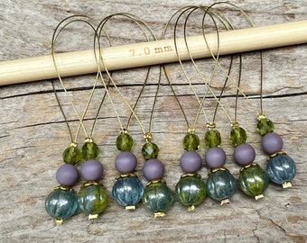 8 stitch markers with Czech glass beads - marker stitch counter - autumn gold - set - knitting, knitting aid melons