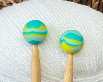 2 stitch stoppers, needle caps - green turquoise GALAXY BALLS made of silicone knitting needle stoppers, stoppers, knitting needle stoppers, silicone beads, set