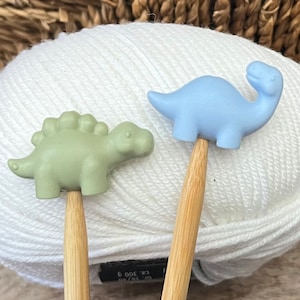 2 stitch stoppers, needle caps - DINOS made of silicone knitting needle stoppers, stoppers, knitting needle stoppers, knitting needles, silicone beads Dino