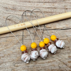 5 stitch markers with Bohemian glass beads stitch counter white, pink, yellow silver set knitting, knitting aid stitch marker image 1