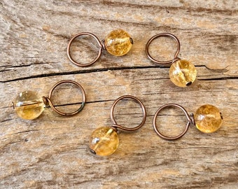 5 Maschenmarkierer mit Citrin - Maschenzähler - honig kupfer - Halbedelsteine - Strickhilfe stitch marker Perlen Halbedelsteine