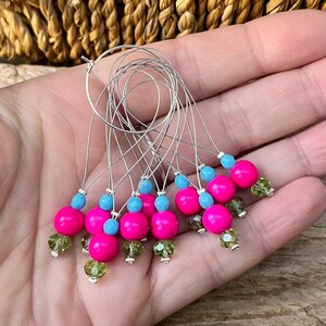 10 small stitch markers with synthetic turquoise and glass beads stitch counter pink, green, turquoise set stitch counter image 3