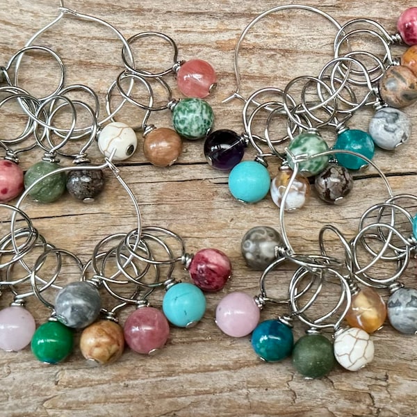 10 stitch markers with semi-precious stones - stitch counter - colored silver - semi-precious stones - knitting aid stitch marker beads mix mixture