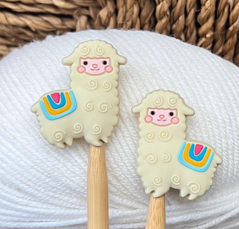 2 stitch stoppers, needle caps ALPACA made of silicone ocher knitting needle stoppers, stoppers, knitting needle stoppers, knitting needles, silicone beads image 1