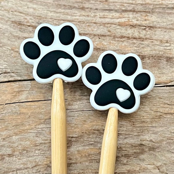 2 tapones de puntada, tapas de agujas - PAW hecho de tapón de aguja de tejer de silicona, tapón de aguja de tejer, tapón de aguja de tejer, cuentas de silicona, perro gato