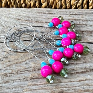 10 small stitch markers with synthetic turquoise and glass beads stitch counter pink, green, turquoise set stitch counter image 2