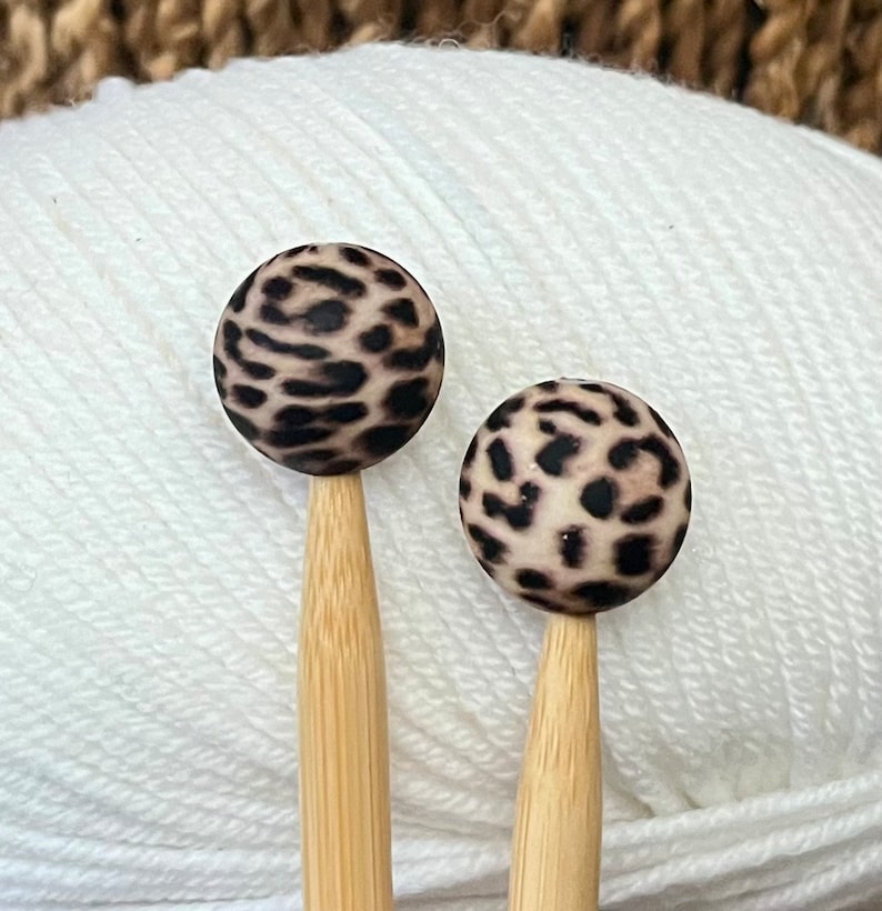 2 stitch stoppers, needle caps brown black LEO BALLS made of silicone knitting needle stoppers, stoppers, knitting needle stoppers, silicone beads, set image 1