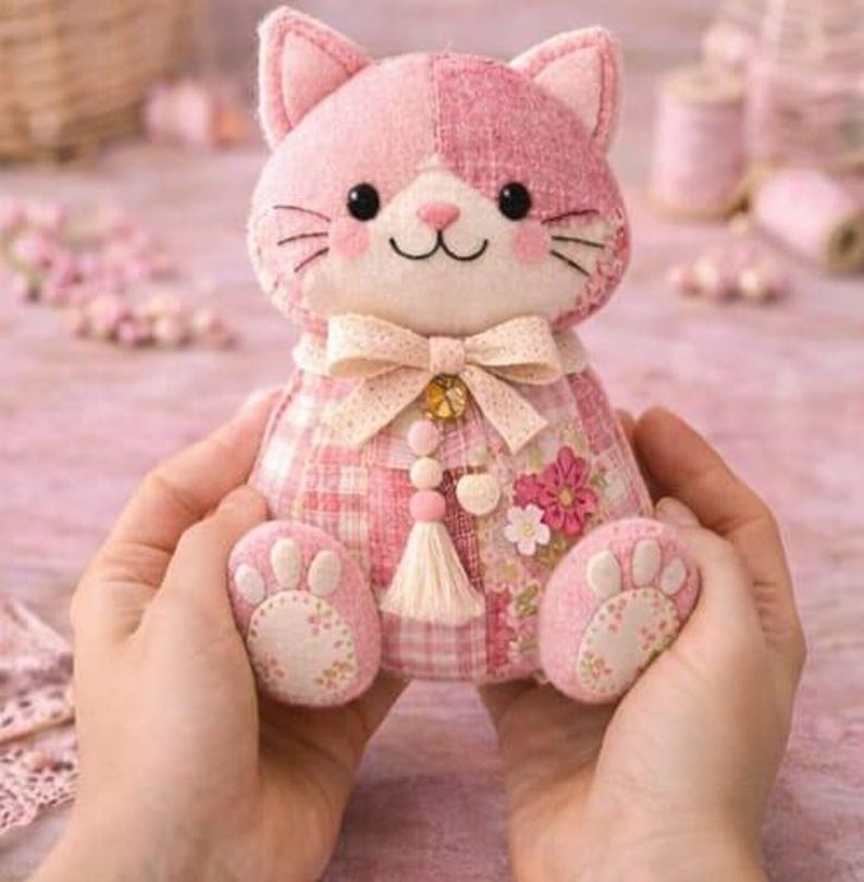 Patchwork Cat Sewing Pattern PDF, Kawaii Kitty Stuffed Animal Tutorial ...