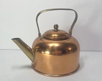 Vintage Small Copper Teapot from the Coppercraft Guild, Brass Trim, 1973-1978