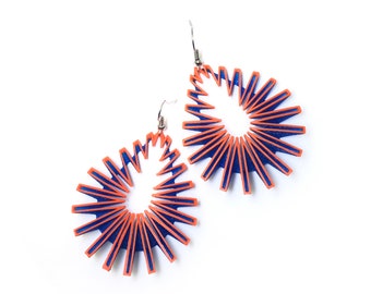 DROP 3D Printed Earrings (Orange on Blue)