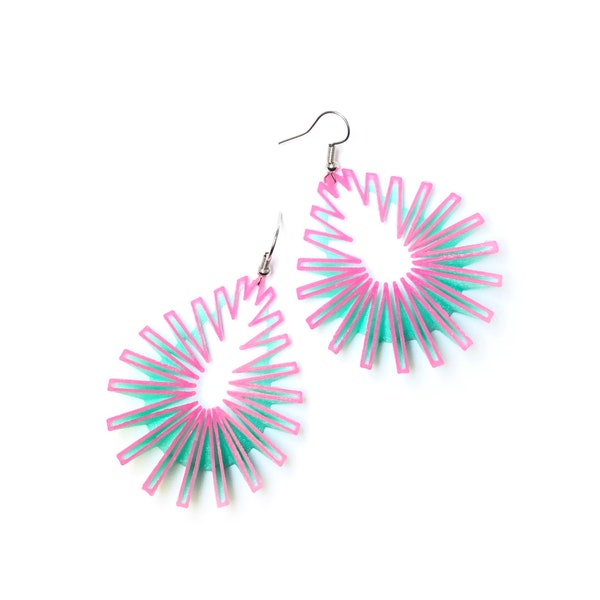 DROP 3D Printed Earrings (Pink on Green)